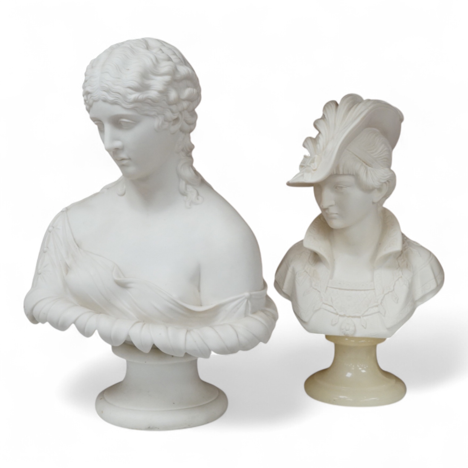A 19th century Parian classical bust, Clytie, together with a modern Italian bust, tallest 29cm high.